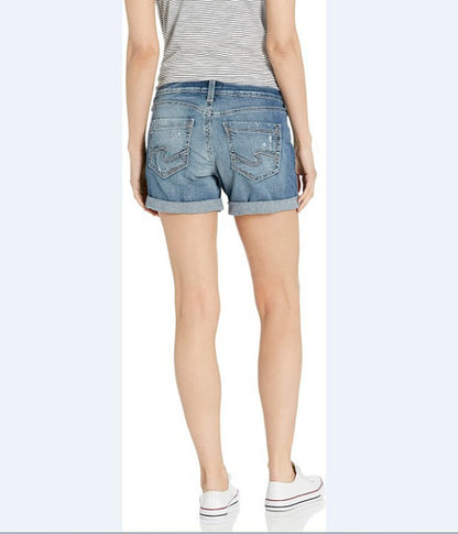 Popular trade elastic hole flanged denim shorts women