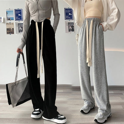 flowersverse Spring and Autumn Korean Style Personalized Drawstring Sports Casual Pants Loose Drooping Walking Wide-Leg Pants Mop Trousers Women