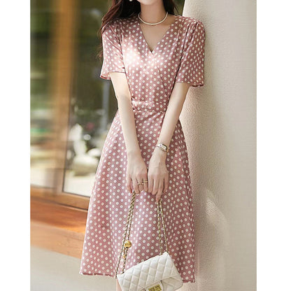 2025 Heavy silk polka dot dress, mulberry silk temperament slim fishtail skirt, dopamine wear summer women's clothing