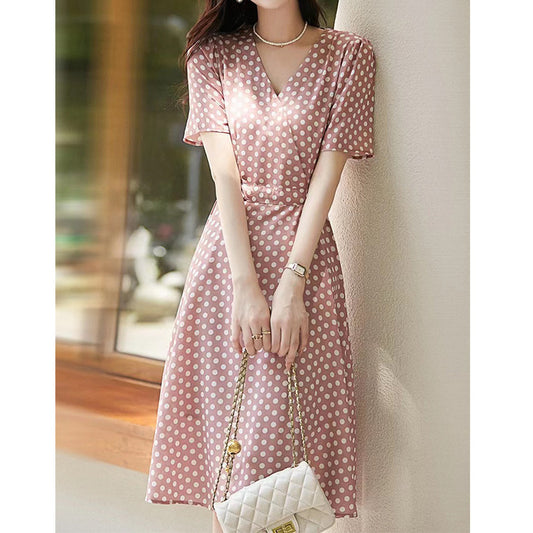 2025 Heavy silk polka dot dress, mulberry silk temperament slim fishtail skirt, dopamine wear summer women's clothing