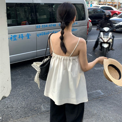 2025 spring and summer new thin temperament versatile design solid color thin suspender small vest women 89273