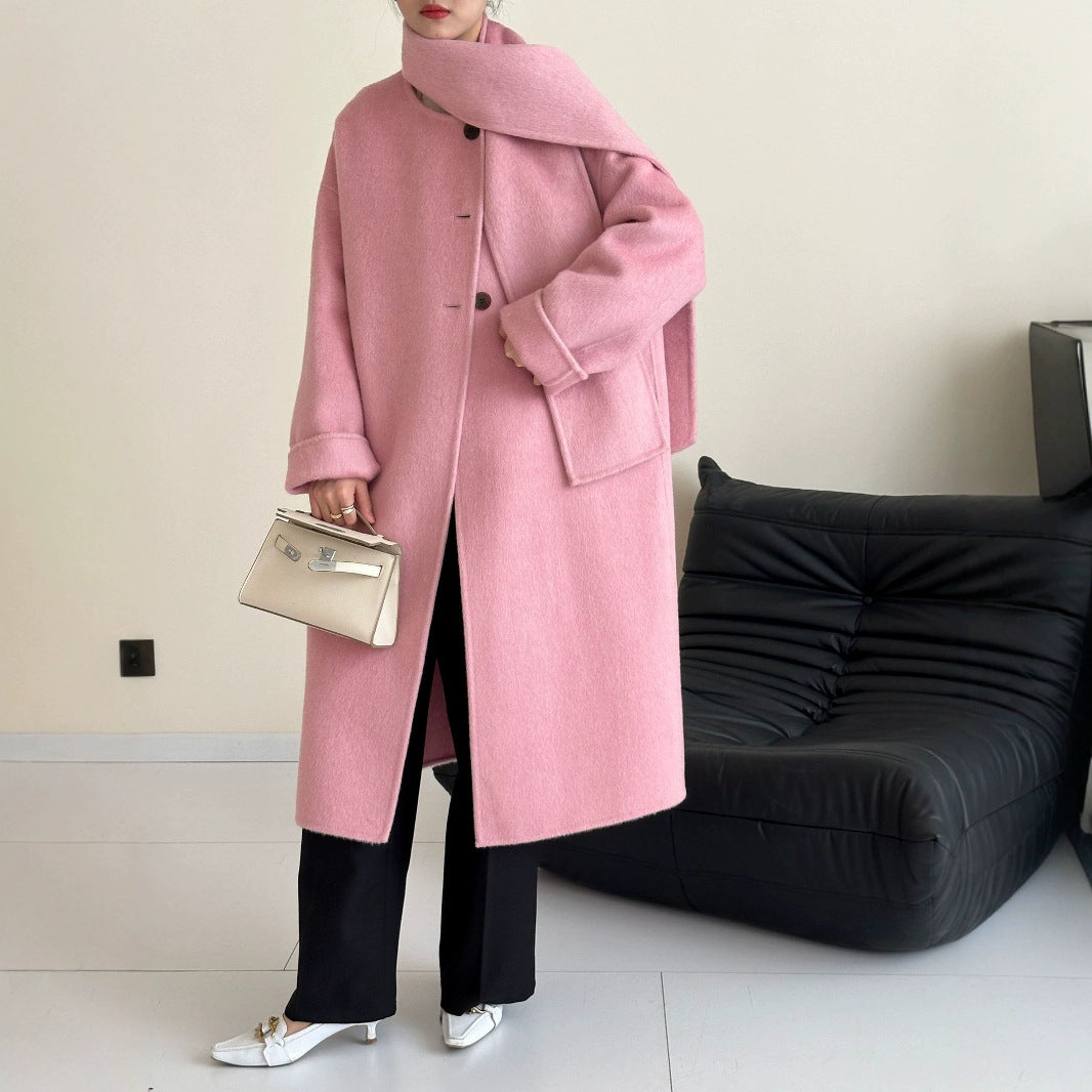 2025 Yak velvet mulberry silk wool single-row multi-button scarf, shoulder-length sleeves, double-sided woolen cashmere coat, no vest.