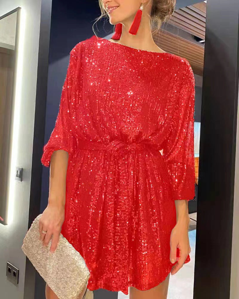 FLOWERSVERSE New 2025 independent station   holiday party sparkling bead dress small dress dress