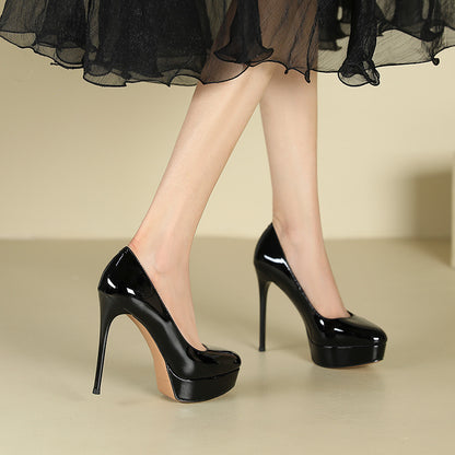 2025 136-1 Cross-border waterproof table super high heels women's round head thin heels high heels 2025 sexy solid color single shoes 12CM