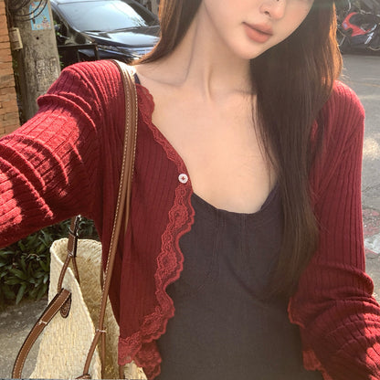2025 spring and summer new Korean version temperament versatile long-sleeved knitted cardigan top sunscreen blouse 25134