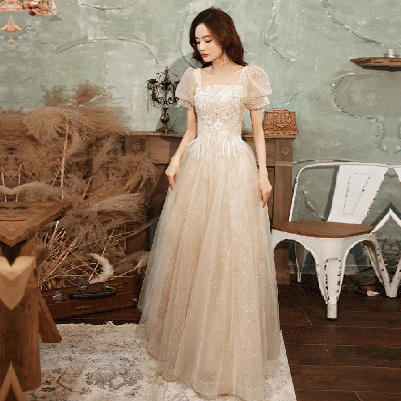 dress women's 2025 spring and summer new fairy temperament girlfriends dress short-sleeved host banquet evening dress