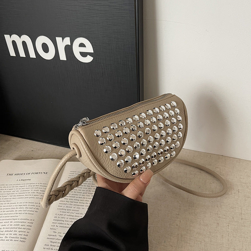 FLOWERSVERSE 2025 Bag women's new Internet celebrity punk rivet bright diamond small bag dumpling bag niche design advanced messenger bag women