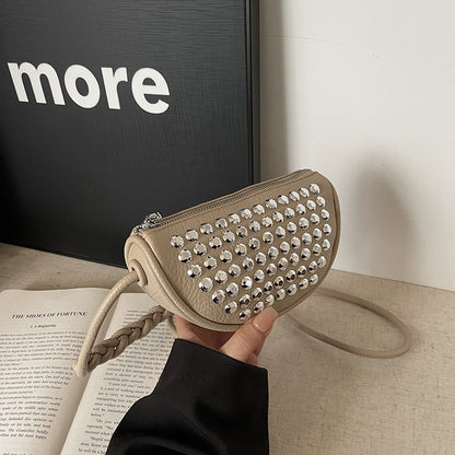 FLOWERSVERSE 2025 Bag women's new Internet celebrity punk rivet bright diamond small bag dumpling bag niche design advanced messenger bag women