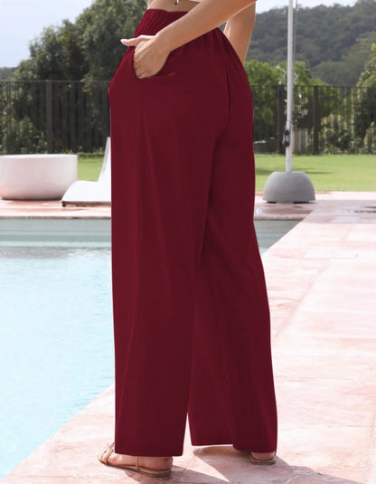 FLOWERSVERSE  EBay  European and American plus Size Women's Pants Linen Loose Casual Pocket Drawstring Wide Leg Pants Women