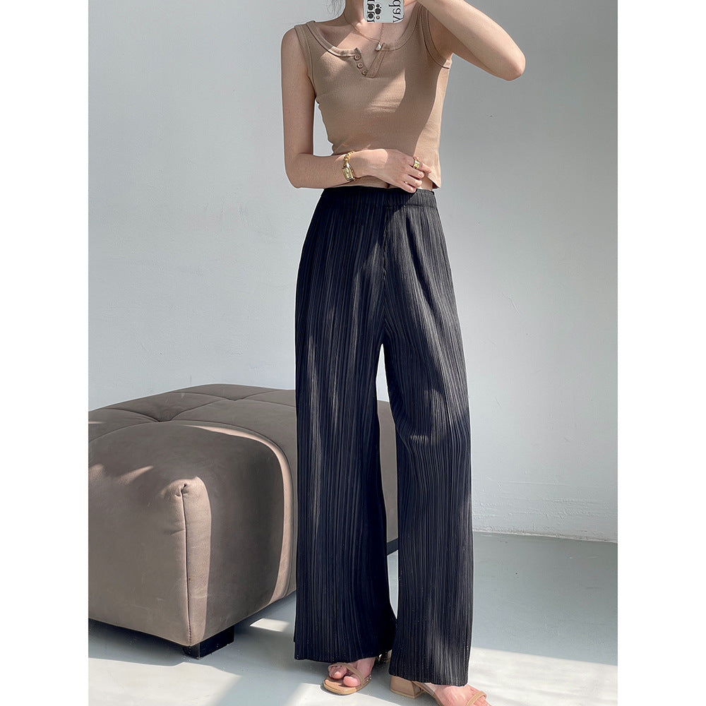 Folds  summer new fashion drape loose Miyake casual pants women's senior sense thin versatile wide-leg pants