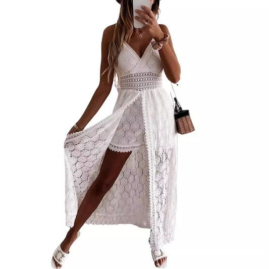 FLOWERSVERSE  Cross-Border European and American Sexy Sling Stitching Casual Jumpsuit Ins Home Vacation Hollow Jumpsuit for Women