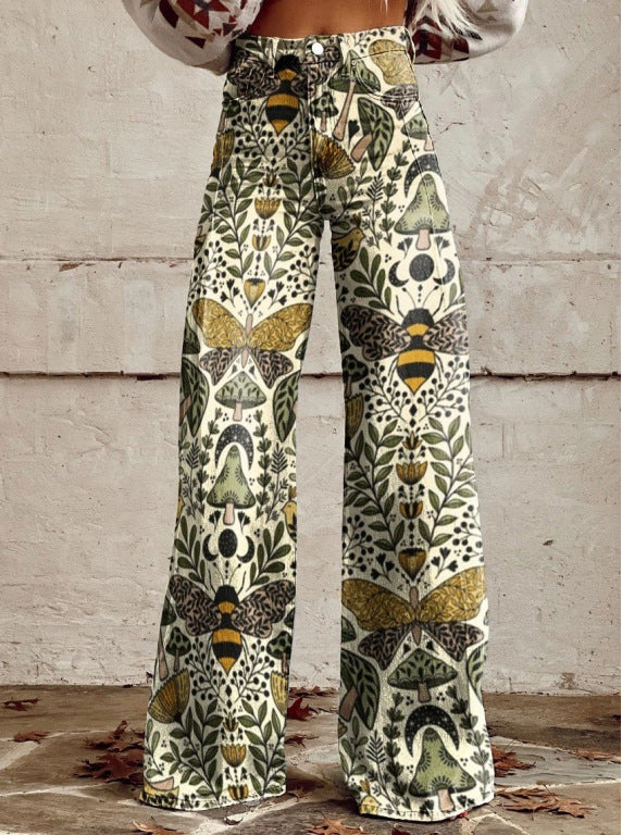 flowersverse HOTan and NEWn Foreign Trade plus Size Casual Pants Thin Imitation Jeans Wide Leg Pants 3D  Hot Selling Women's Pants