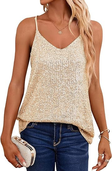 FLOWERSVERSE New 2025 new  2025 new loose sequins V-neck sleeveless casual sequins deep V suspenders