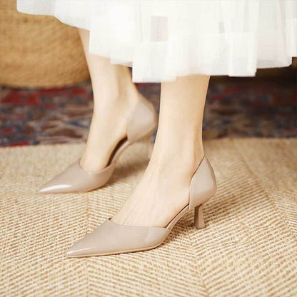 flowersverse  699-1 New  Style Hollow Stiletto Heel Pumps Women's Nude Patent Leather Pointed High Heels Women's Outer Wear