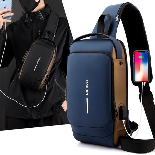 FLOWERSVERSE New Chest Bag Men's Backpack USB Charging Backpack Shoulder Chest Bag Commuter Backpack Waterproof Crossbody Chest Bag