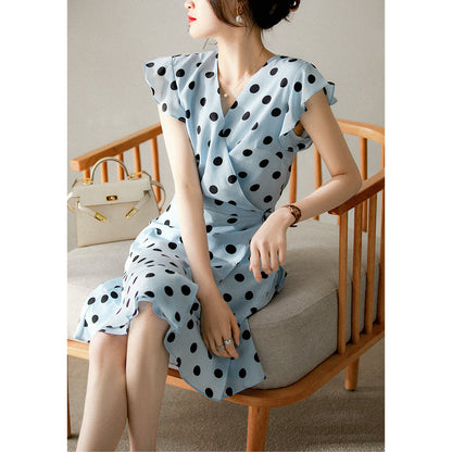 2025 Silk dress, high-end polka dot printed mulberry silk coffee break skirt  summer women's clothing new medium and long