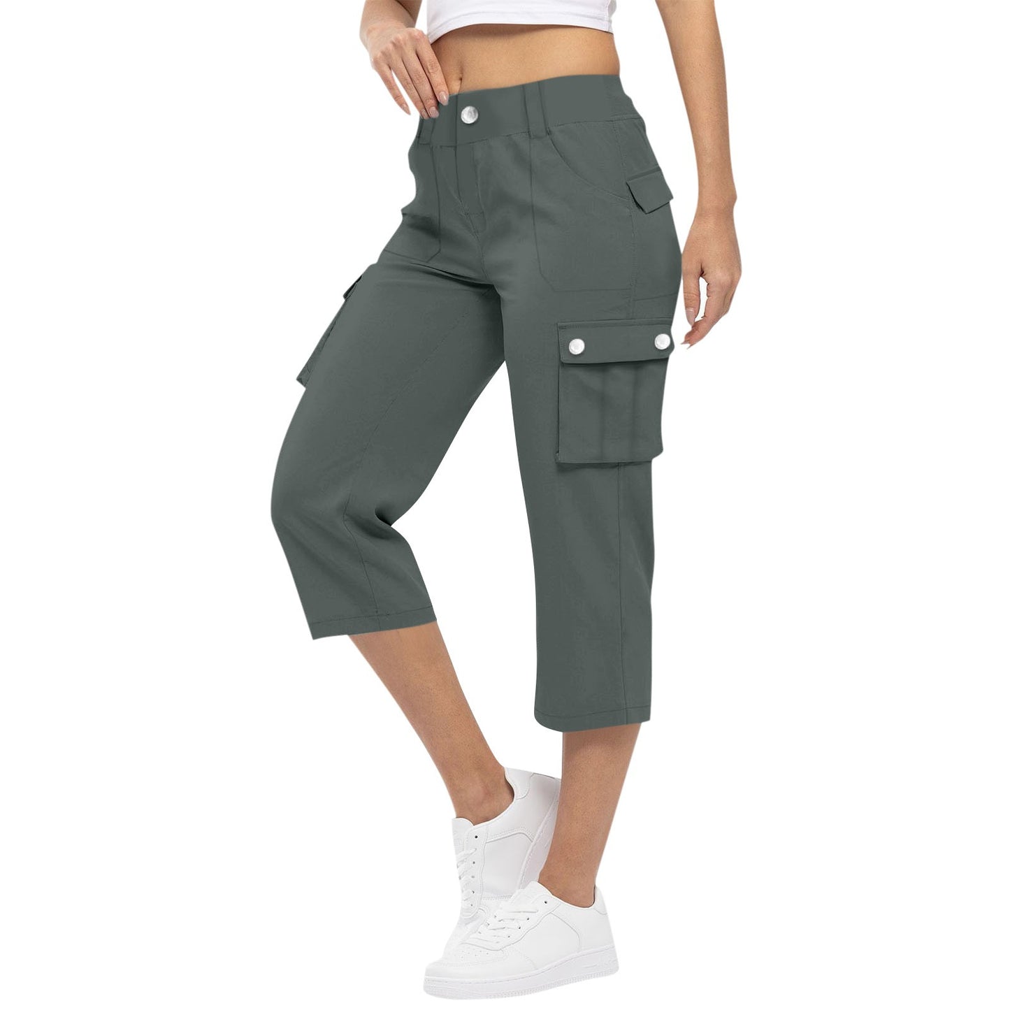 FLOWERSVERSE  Women's Trendy All-Match Solid Color Fitness Running Leisure Loose Wide Leg Straight Workwear Cropped Pants