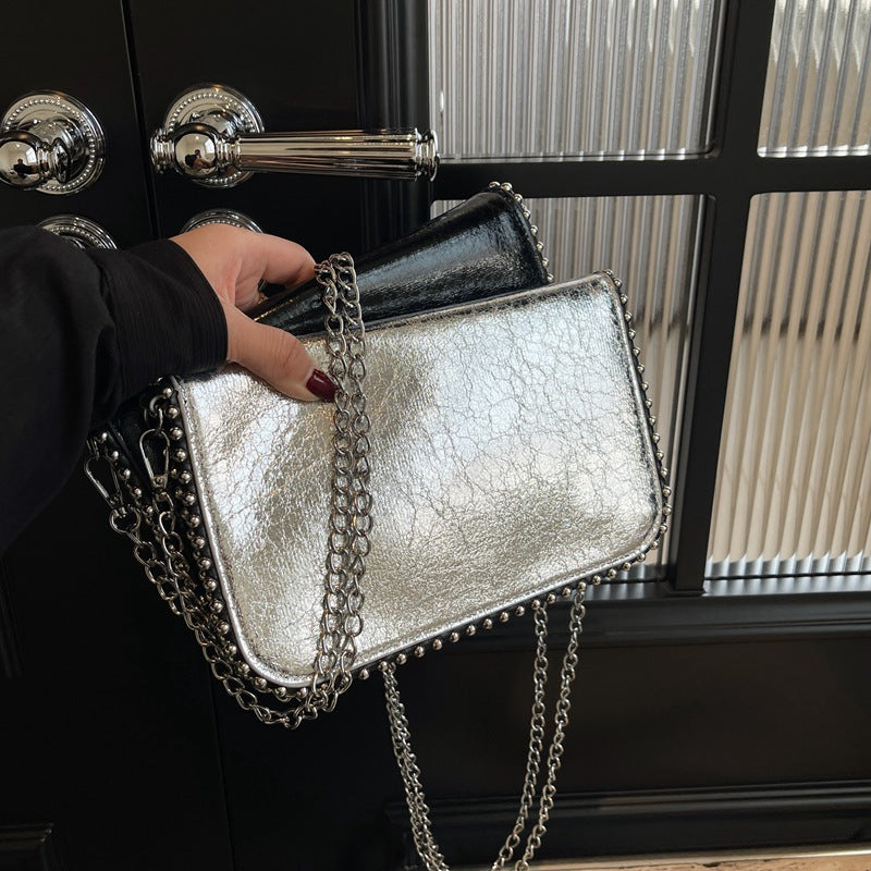 FLOWERSVERSE 2025 Cross-border new chain envelope bag, high-end niche design bead chain matte leopard print bag, messenger women's bag.