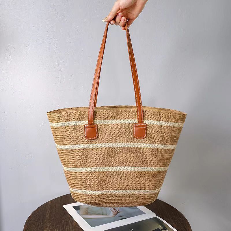 FLOWERSVERSE  Straw Bag Women's Summer Seaside Tote Bag Large Capacity Woven Shoulder Bag Rattan Woven Straw Bag Vegetable Basket Bucket Bag Fashion