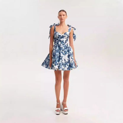 FLOWERSVERSE 2025New summer New new sexy dress, holiday style temperament slim print lace-up A pendulum dress woman