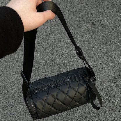 FLOWERSVERSE 2025 Rhombus cylinder bag women's messenger women's bag  spring new trend Popular style versatile Popular style wide shoulder strap bucket bag