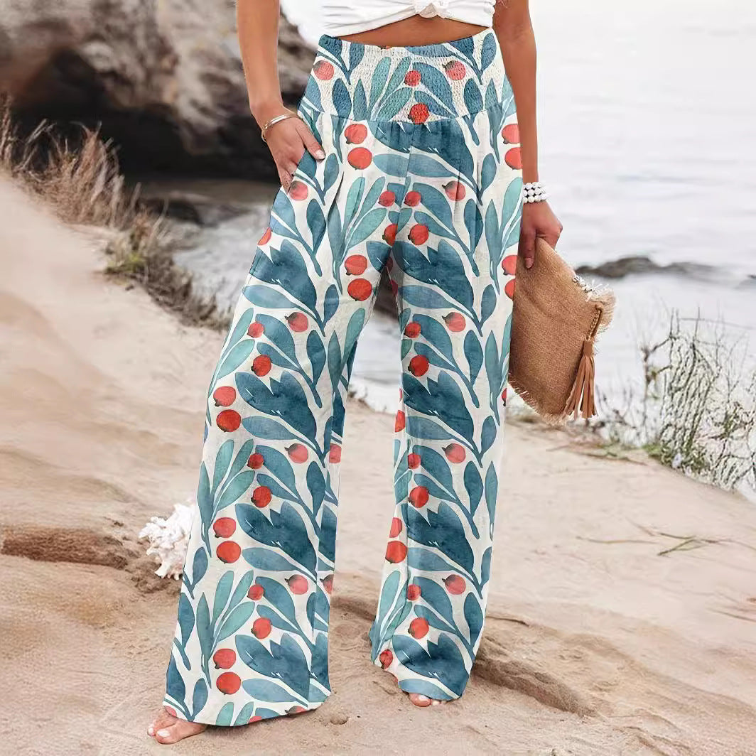 FLOWERSVERSE  European and American Spring and Summer  Cross-Border New Arrival Four Seasons Leisure Wide Leg Pants Printed Popular Loose Trousers for Women