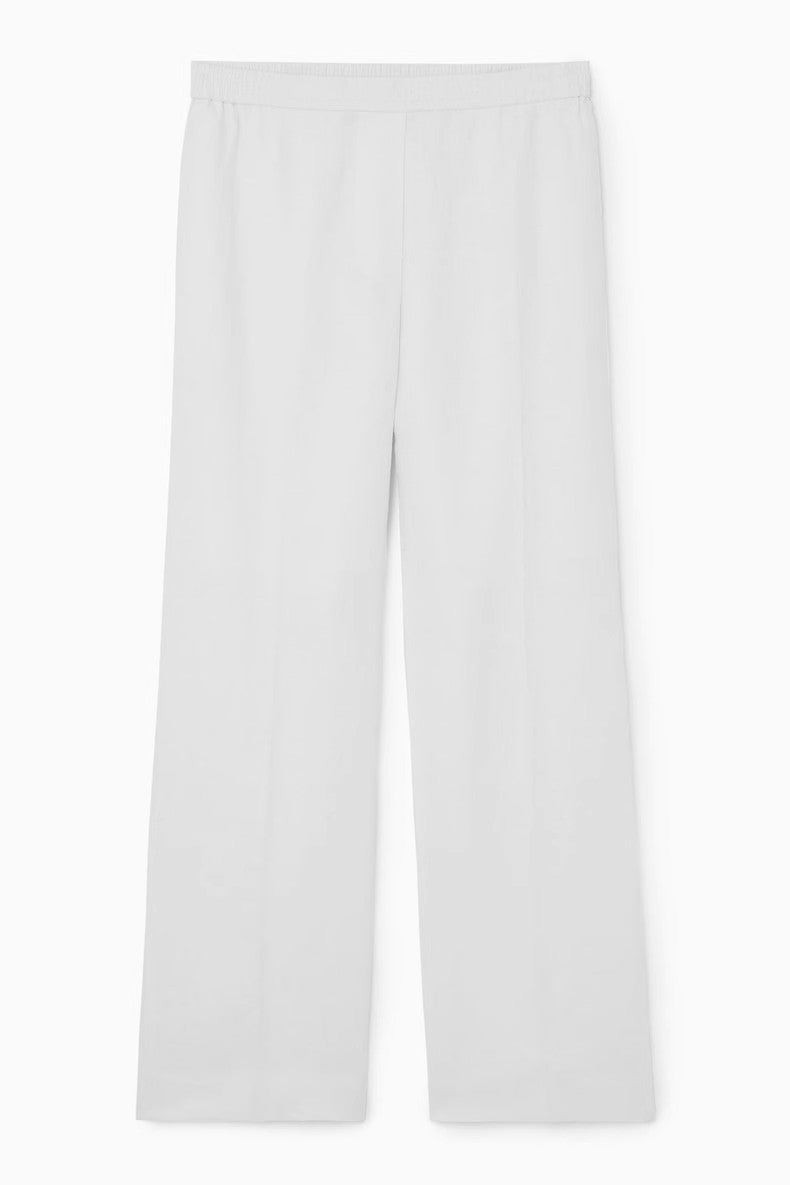 flowersverse CS Women's Casual Pants  Spring New Wide Leg Fine Cut Linen Trousers, White 1208909002