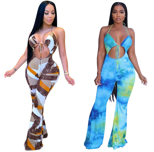 flowersverse Ls6359 HOTan and NEWn Style Sexy Women's Wear Summer New Fashion Printed Sexy Slim-Fit Halter Strap Jumpsuit