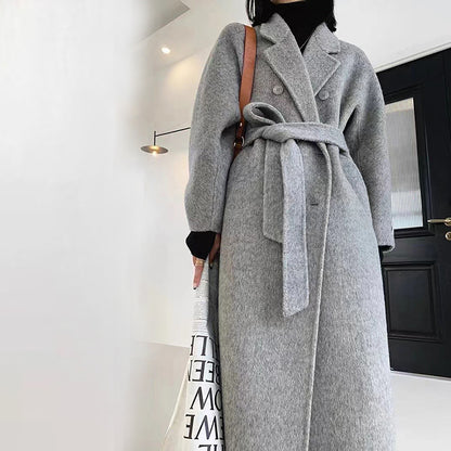 2025 popular popular long-haired solid-color double-sided cashmere coat, double-breasted classic women's coat manufacturer wholesale