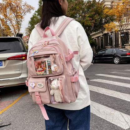 INS Retro Canvas Backpack Pure Colored Fresh Korean Style Backpack Female Leisure Schoolbag Student Junior High School Backpack