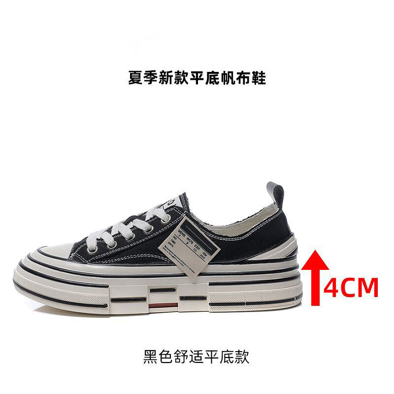 flowersverseWu Jianhao Same Style Black Canvas Shoes for Women  Autumn New Thin Thick Bottom Increased Korean Style Sneakers Pumps Women