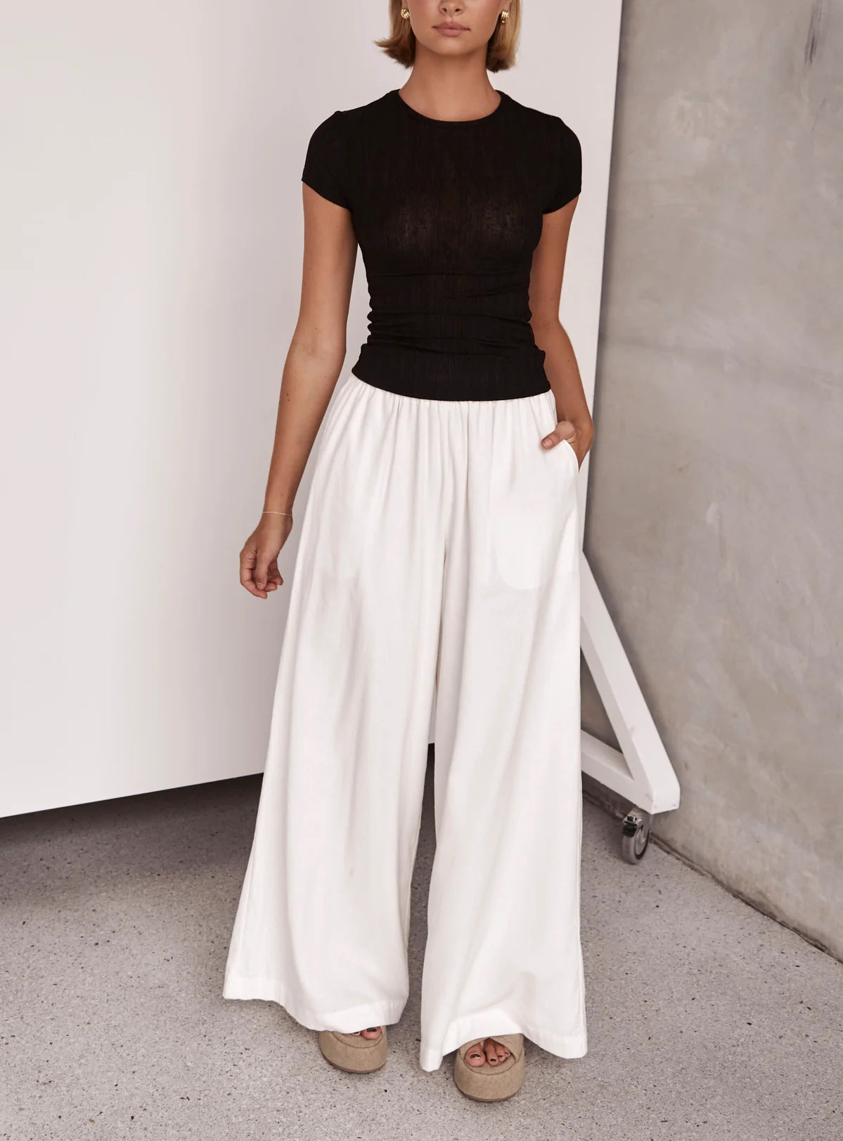 FLOWERSVERSE  Source  Cross-Border European and American Spring and Summer Thin Ins Super Hot All-Match Loose Wide Leg Casual Trousers Women