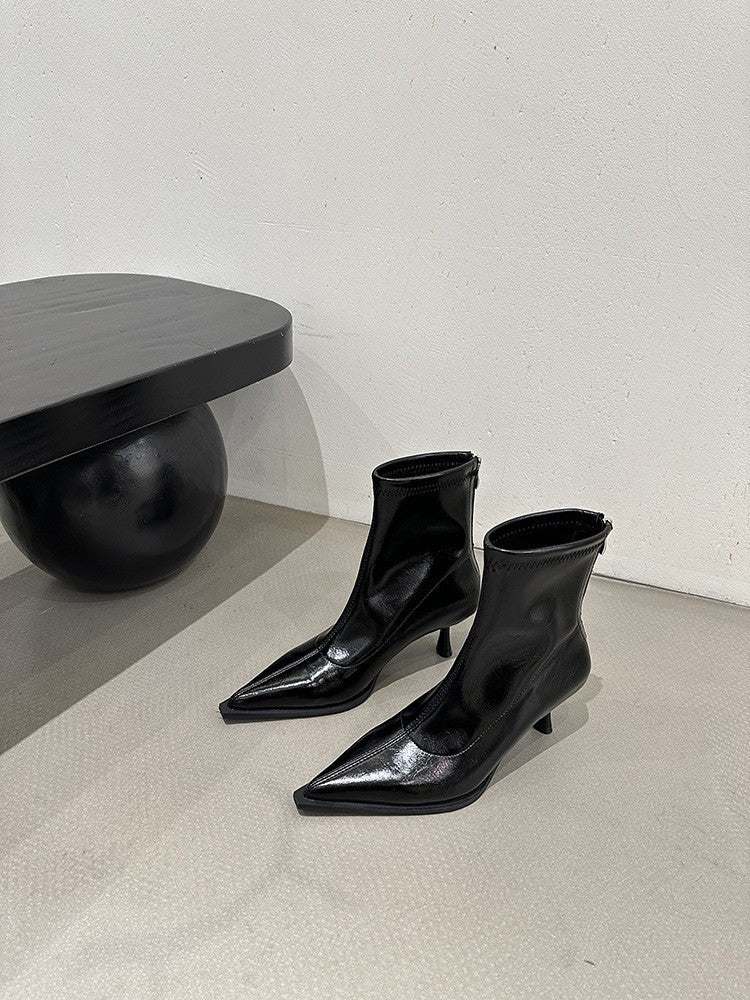 2025  Retro design pointed thin heel short boots women's popular autumn and winter new  high heel Martin boots short thin boots