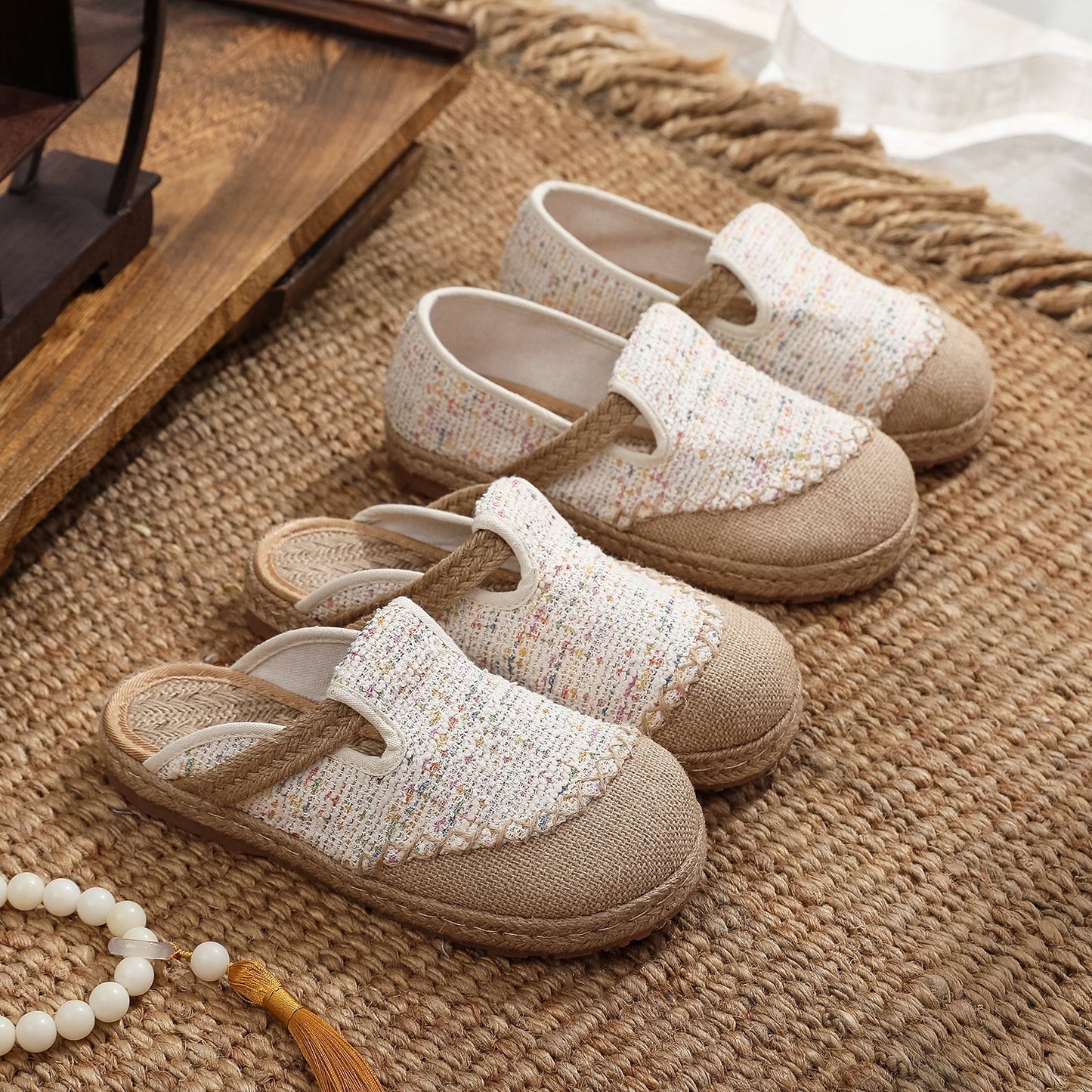 flowersverseNew Simple Cloth Shoes Big Head Shoes Closed-Toe Slippers Fisherman Shoes Linen Leisure Solid Color Beijing Traditional Women's Cloth Shoes