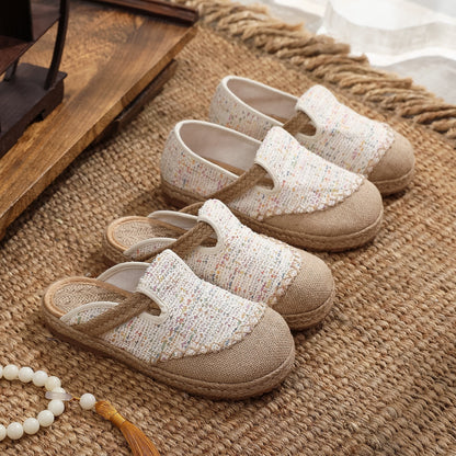 flowersverseNew Simple Cloth Shoes Big Head Shoes Closed-Toe Slippers Fisherman Shoes Linen Leisure Solid Color Beijing Traditional Women's Cloth Shoes