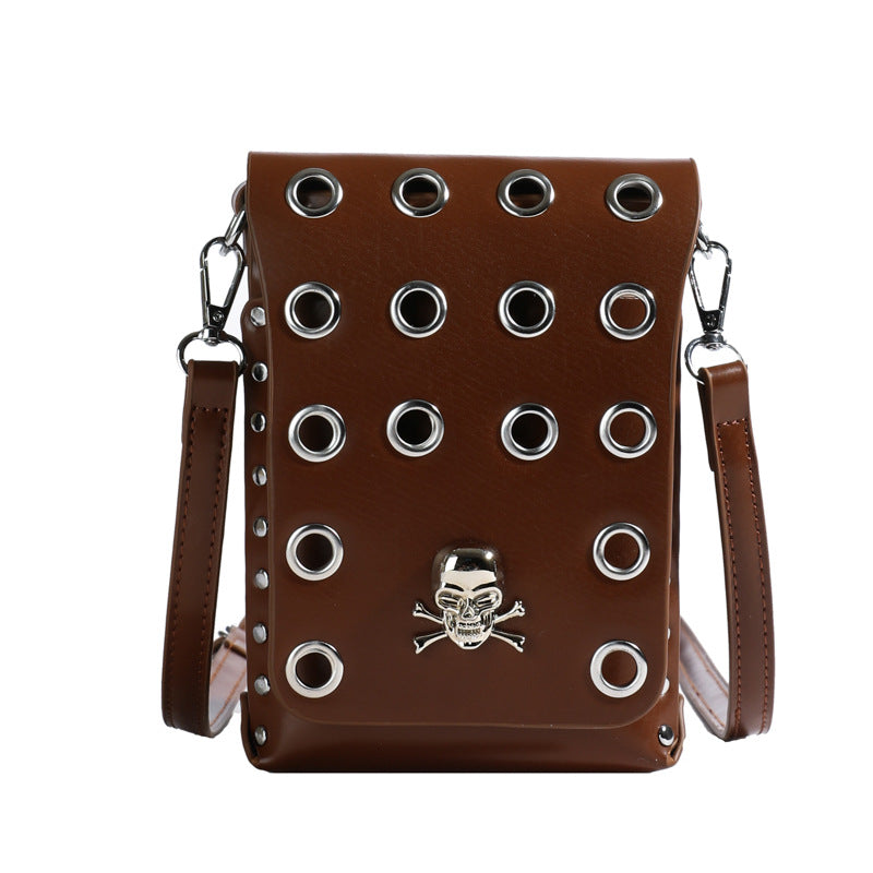 FLOWERSVERSE 2025 Crossbody bag 2025 style unisex punk rivet flip small square bag dark wind skull belt waist bag women