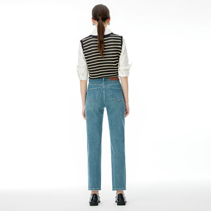 2025 24 autumn new women's nine-point pants 3.60 million like elastic denim baguette pants, high-waisted slim-fitting four-sided elastic jeans