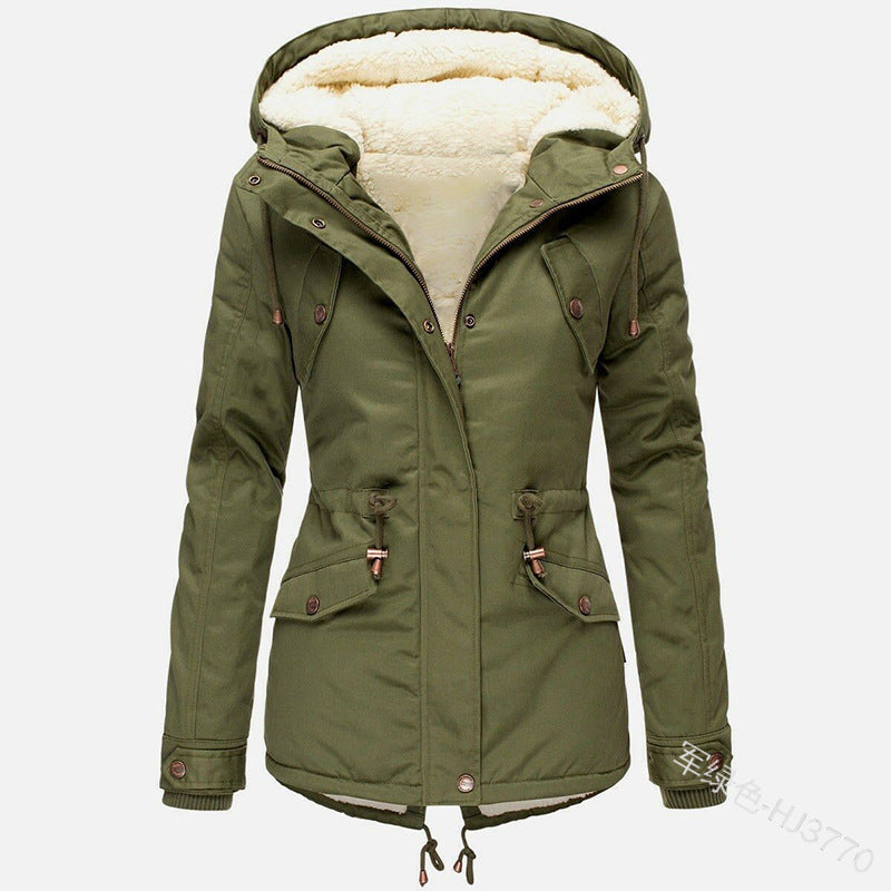 European and American Express winter hot sale popular hooded waist thin thickened women's medium and long cotton clothes jacket