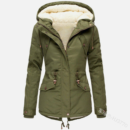 European and American Express winter hot sale popular hooded waist thin thickened women's medium and long cotton clothes jacket