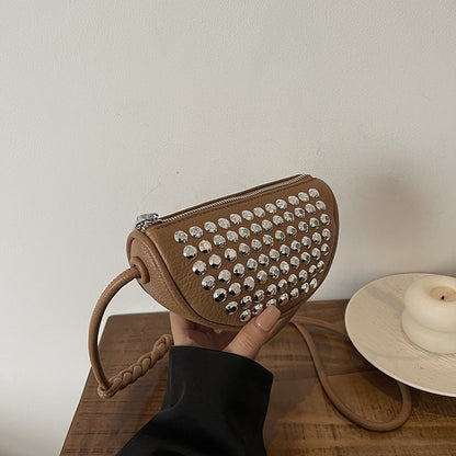 FLOWERSVERSE 2025 Bag women's new Internet celebrity punk rivet bright diamond small bag dumpling bag niche design advanced messenger bag women