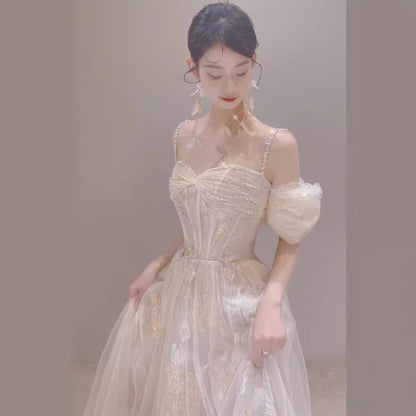 Romantic fairy toast dress bride engagement high-end light luxury niche wedding banquet birthday word shoulder evening dress dress dress