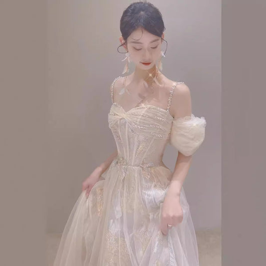 Romantic fairy toast dress bride engagement high-end light luxury niche wedding banquet birthday word shoulder evening dress dress dress