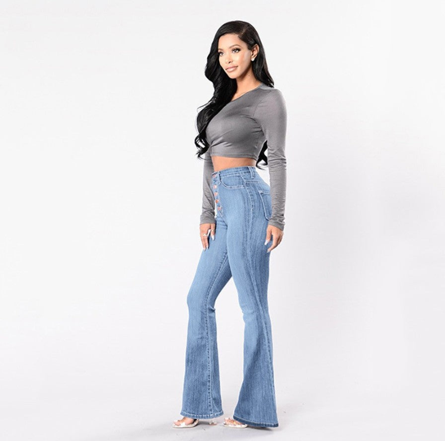 Popular trade New supply High waist elastic wide leg jeans women