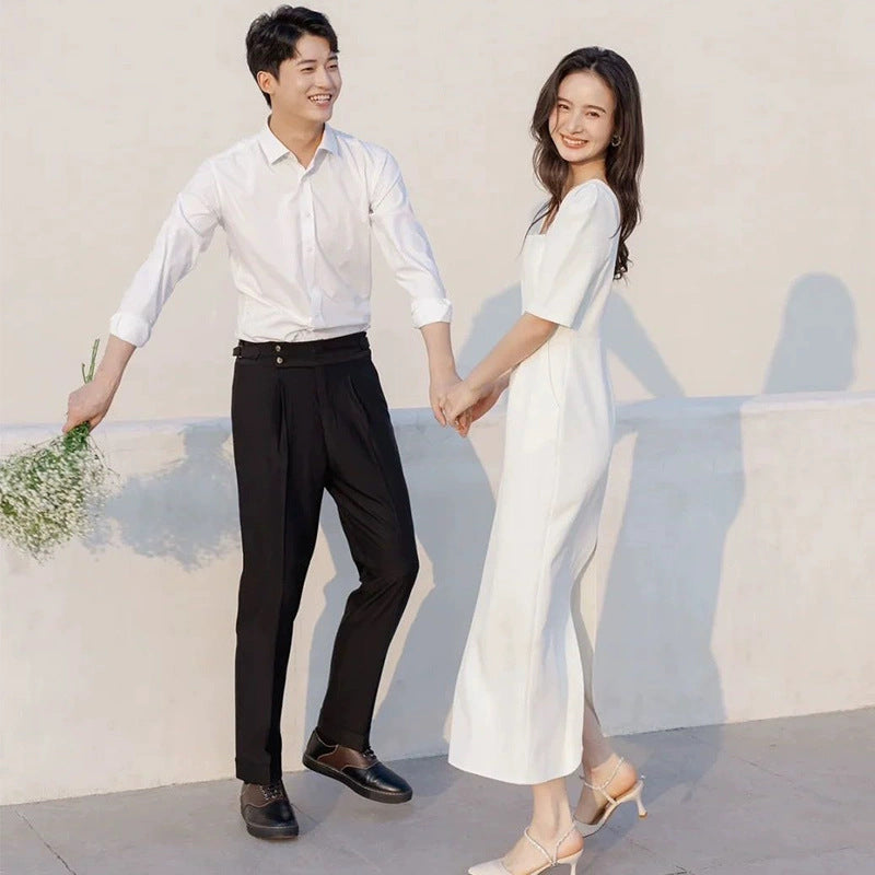 2025 satin light wedding dress small man simple retro certificate registration small white dress white temperament engagement dress