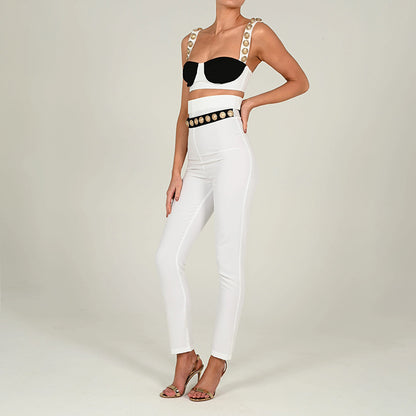 2025 New hot-selling  suit women's fashion two-piece set willow buckle suspender color matching tube top casual trousers