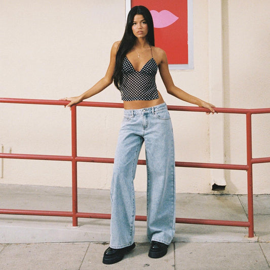 Cross-border summer women's straight denim washed heart-shaped embroidered jeans loose high street casual street trousers