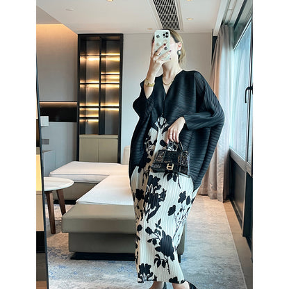 Folds  spring high-end  high-end printed fashion dress temperament elegant loose meat-covering dress