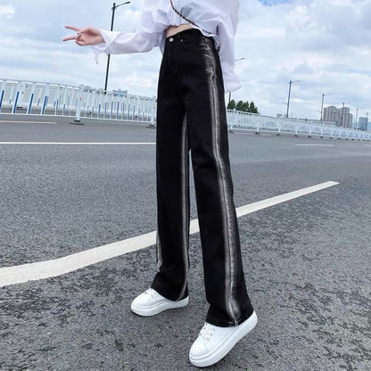 flowersverse Gradient Jeans for Women Spring and Summer New High Waist Slimming Sense of Design Loose Straight Wide Leg Mop Pants Tide