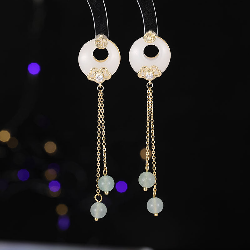 2025 Ping An Buckle Tassel Fu Character Xiangyun Earrings Imitation Jade New Chinese Antique Earrings Guofeng Cheongsam Hanfu Versatile Earrings