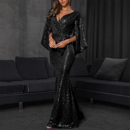 FLOWERSVERSE 2025 spring and summer 2025 Popular trade new sexy dress split color sequins long floor mopping evening dress dress